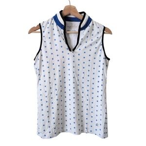 Lohla Sport Womens Sleeveless Golf Polo White Blue Star Print Zip Mock Neck S